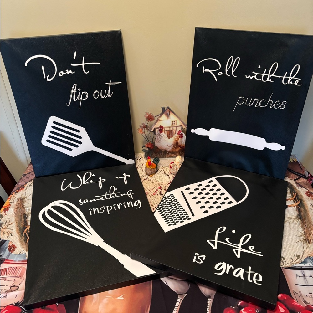 4 Bundle Black and White Kitchen Decor Accents